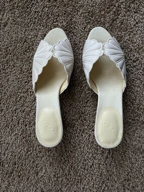 Reformation White Scallop Slide Mules